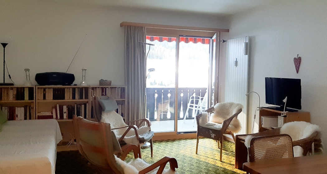 Wohnzimmer mit Ausziehbett und TV Wohnzimmer mit Ausziehbett und TV